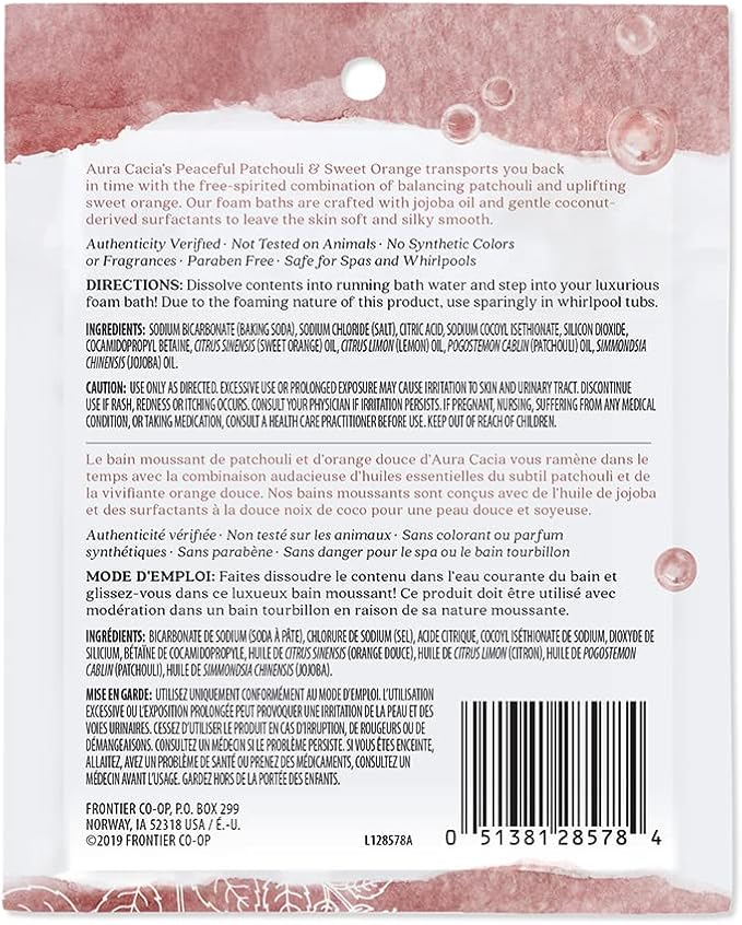 Aura Cacia Patchouli & Sweet Orange Aromatherapy Foam Bath 70.9gm