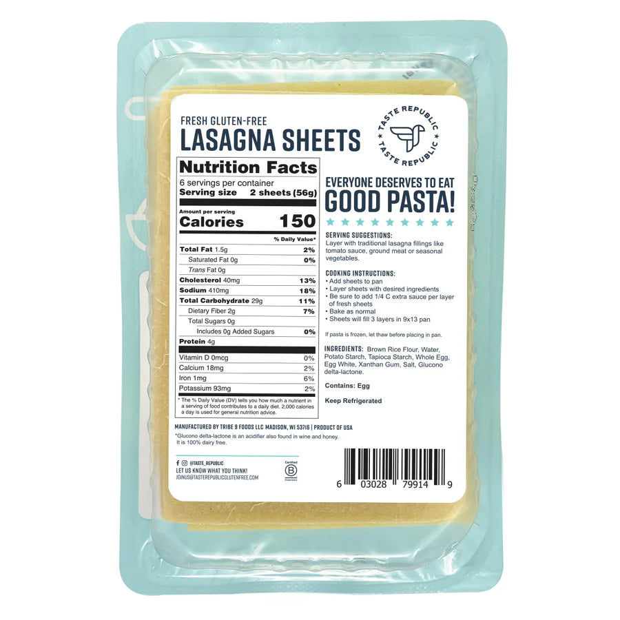 Taste republic GF Fresh Lasagna Sheets 340gm