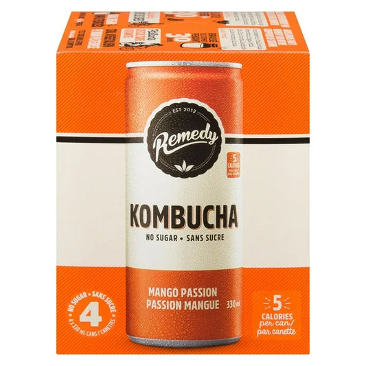Remedy's No Sugar Mango Passion Kombucha 4 x 330ml