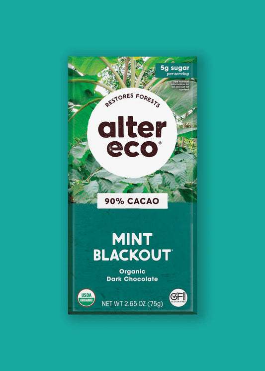 Alter Eco 90% Dark Chocolate Mint Blackout Bars 75gm