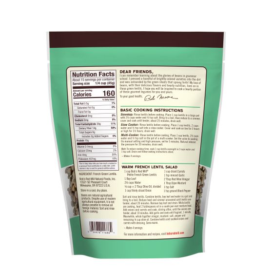 Bob's Red Mill Organic Green Lentil Beans French Style 680gm