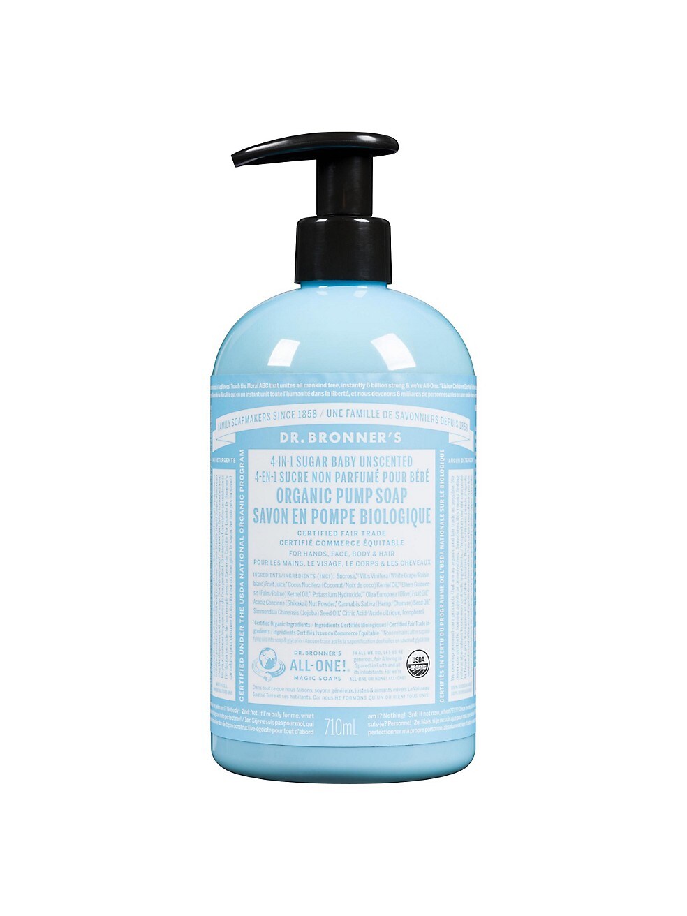 Dr. Bronner's Organic Unscented 4in1 Sugar Soap 710g