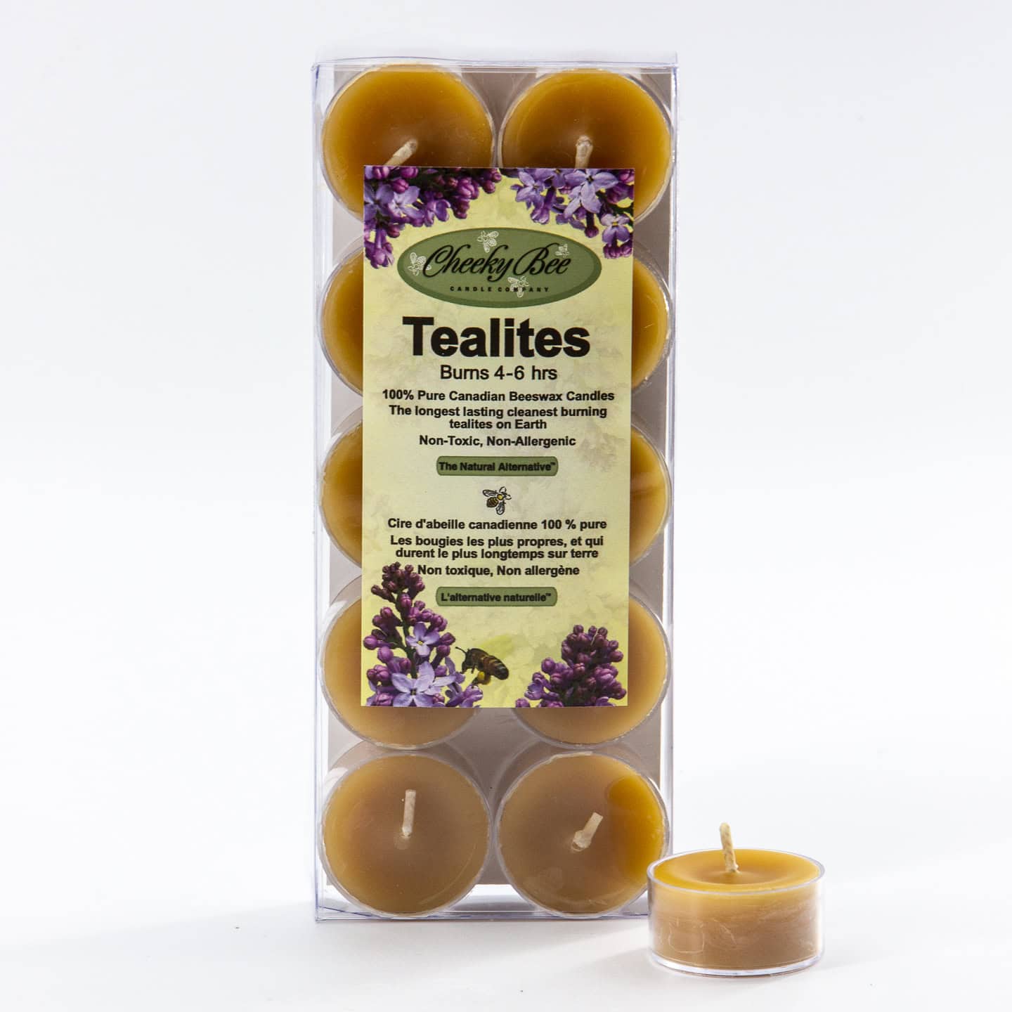 Cheeky Bee 10-pack Gold Tealites Beeswax Candle Jute Bags