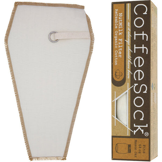 Coffee Sock Organic Cotton Nut Milk Filter fits 64 oz mason jar