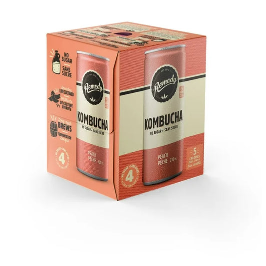 Remedy's Organic Peach Kombucha 4 x 330mL Can