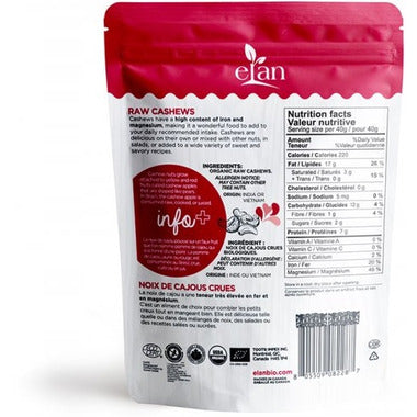 Elan Organic Raw Cashews 185gm
