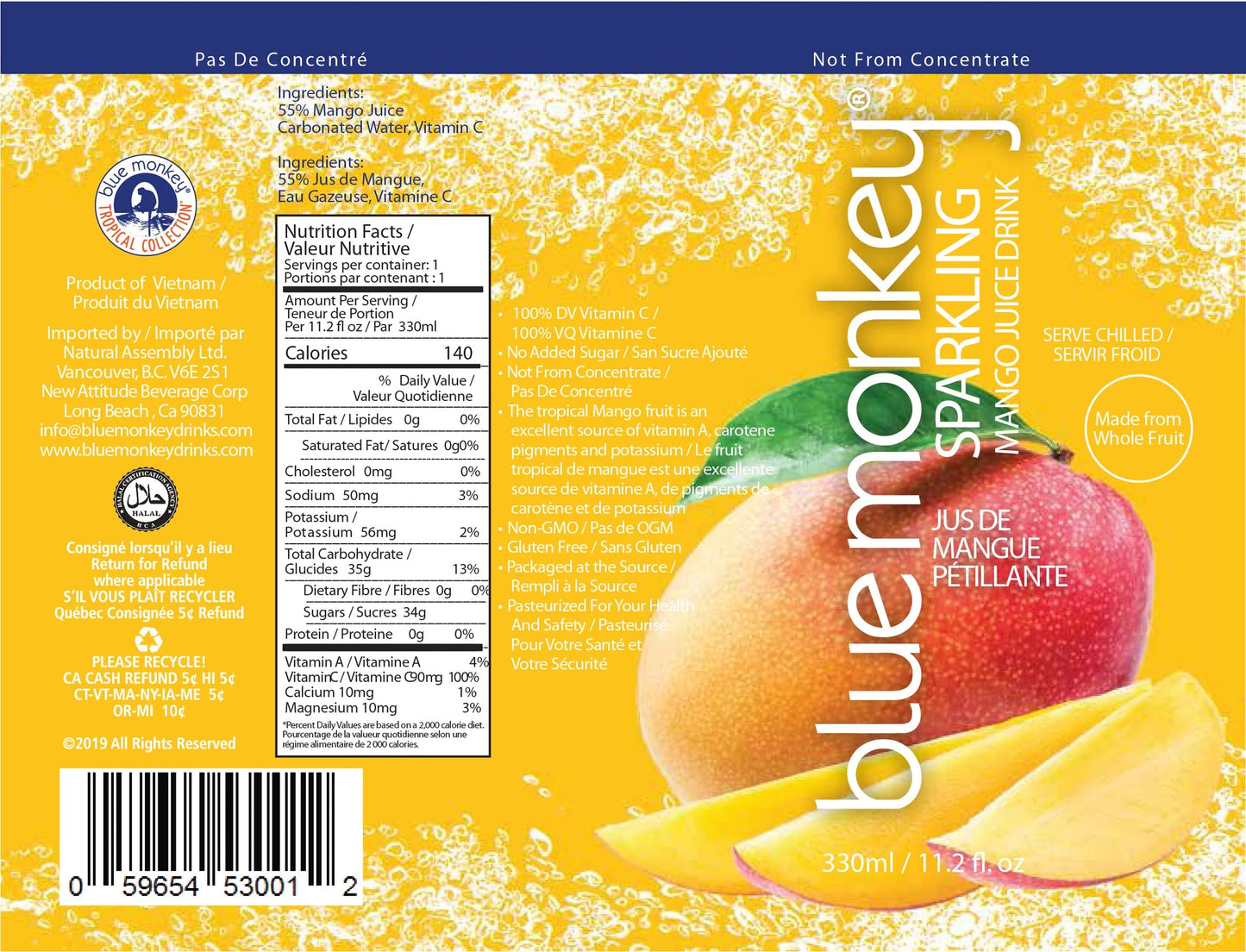 Blue Monkey Sparkling Mango Juice 330ml