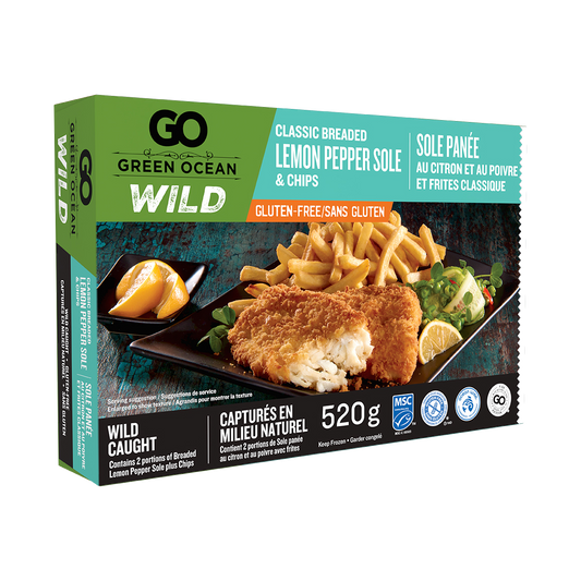 Green Ocean Gluten Free Breaded Sole and Chips 520gm
