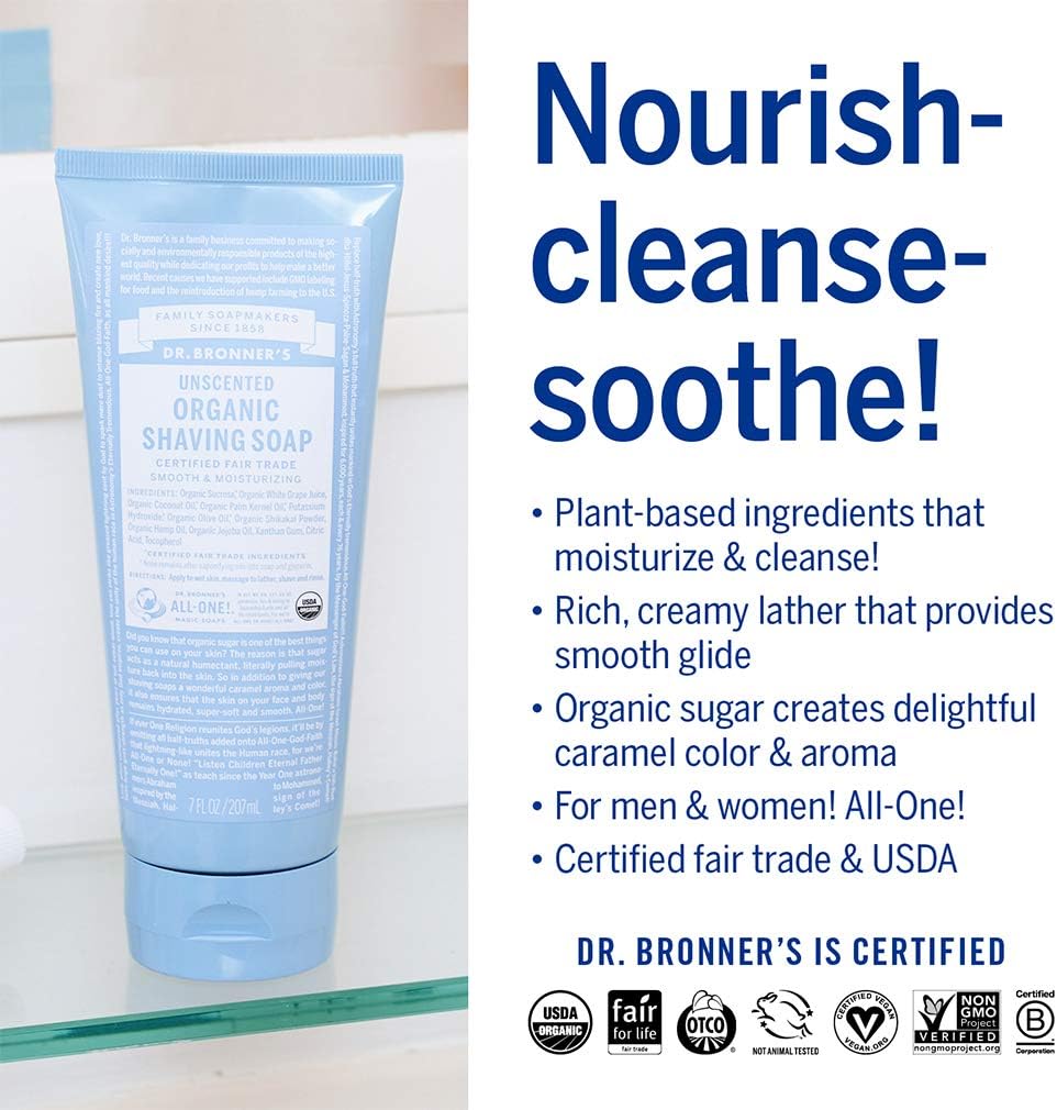 Dr. Bronner's Organic Unscented Shave Soap 207ml