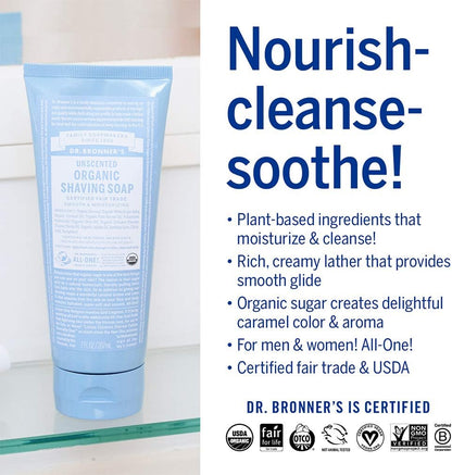 Dr. Bronner's Organic Unscented Shave Soap 207ml