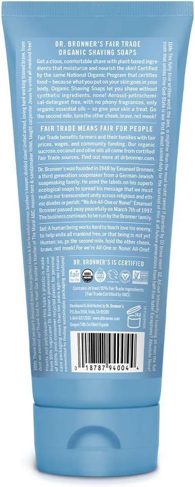 Dr. Bronner's Organic Unscented Shave Soap 207ml