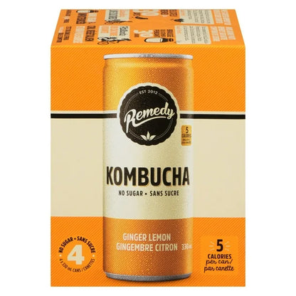 Remedy's Organic Ginger Lemon Kombucha 4x 330mL Can
