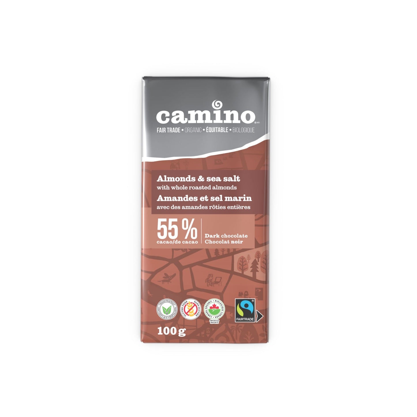 Camino Almond and Sea Salt Dark Chocolate Bar 55% Cacao
