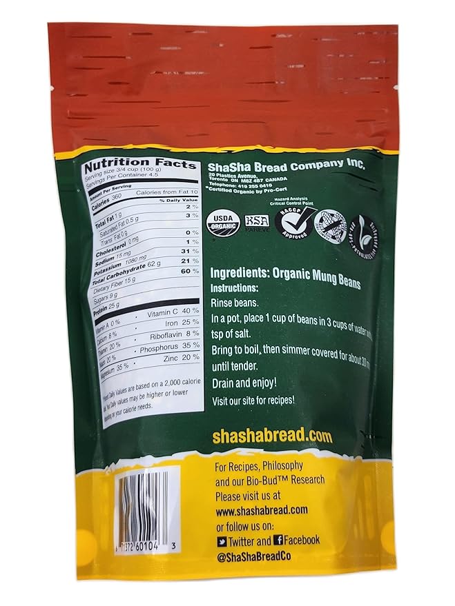 Shasha Organic Sprouted Mung Beans 454g
