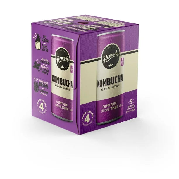 Remedy's No Sugar Cherry Plum Kombucha 4 x 330ml