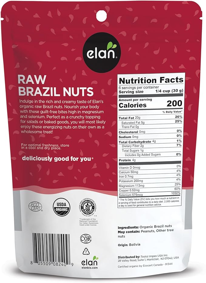 Elan Organic Raw Brazil Nuts 185gm