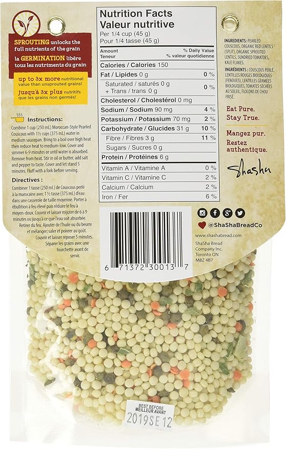 Shasha Organic Moroccan Style Pearled Couscous 225g