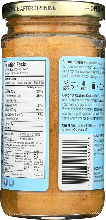 Indian Life Coconut Cashew Cooking Sauce