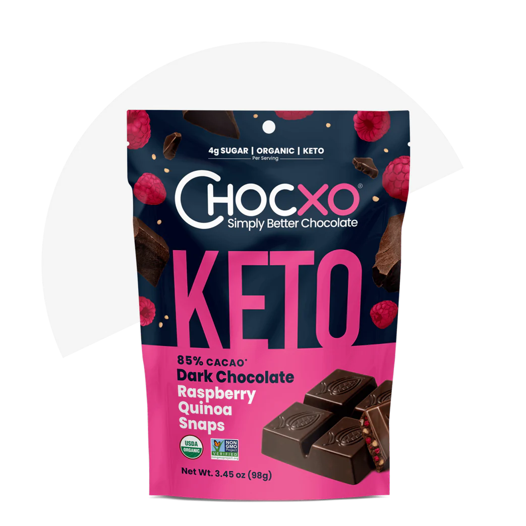 Chocxo Keto Dark Chocolate Raspberry and Quinoa Snaps 98gm