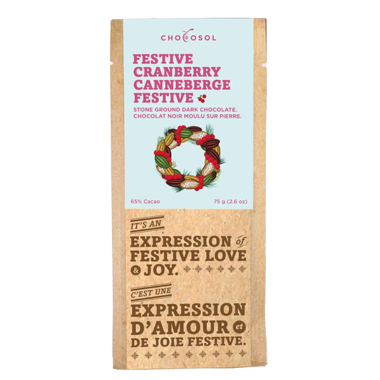 Chocosol Christmas Cranberry Chocolate Bar (65% Cacao)
