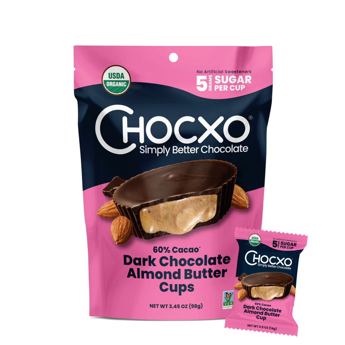 Chocxo Organic Dark Chocolate Almond Butter Cups 98gm