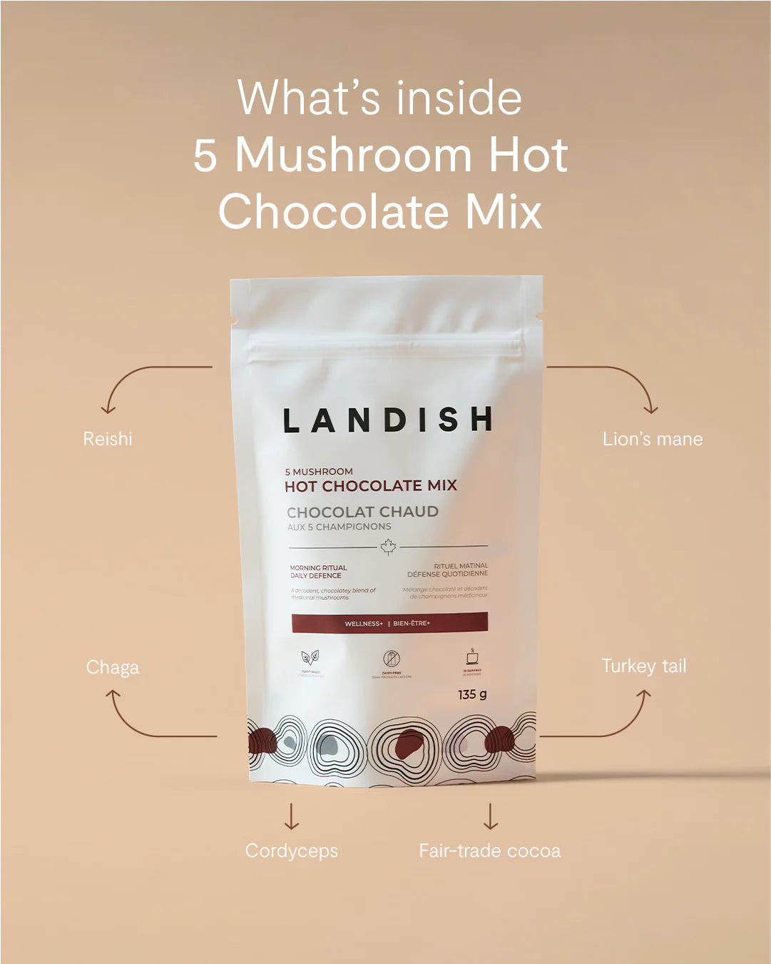 Landish 5 Mushroom Hot Chocolate Mix 135gm