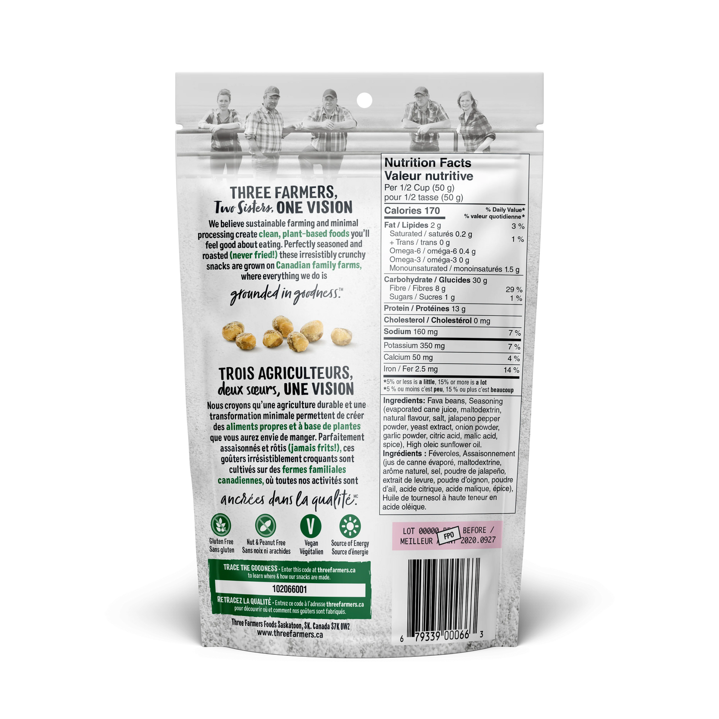 Three Farmers Roasted Fava Beans Jalapeno 140gm