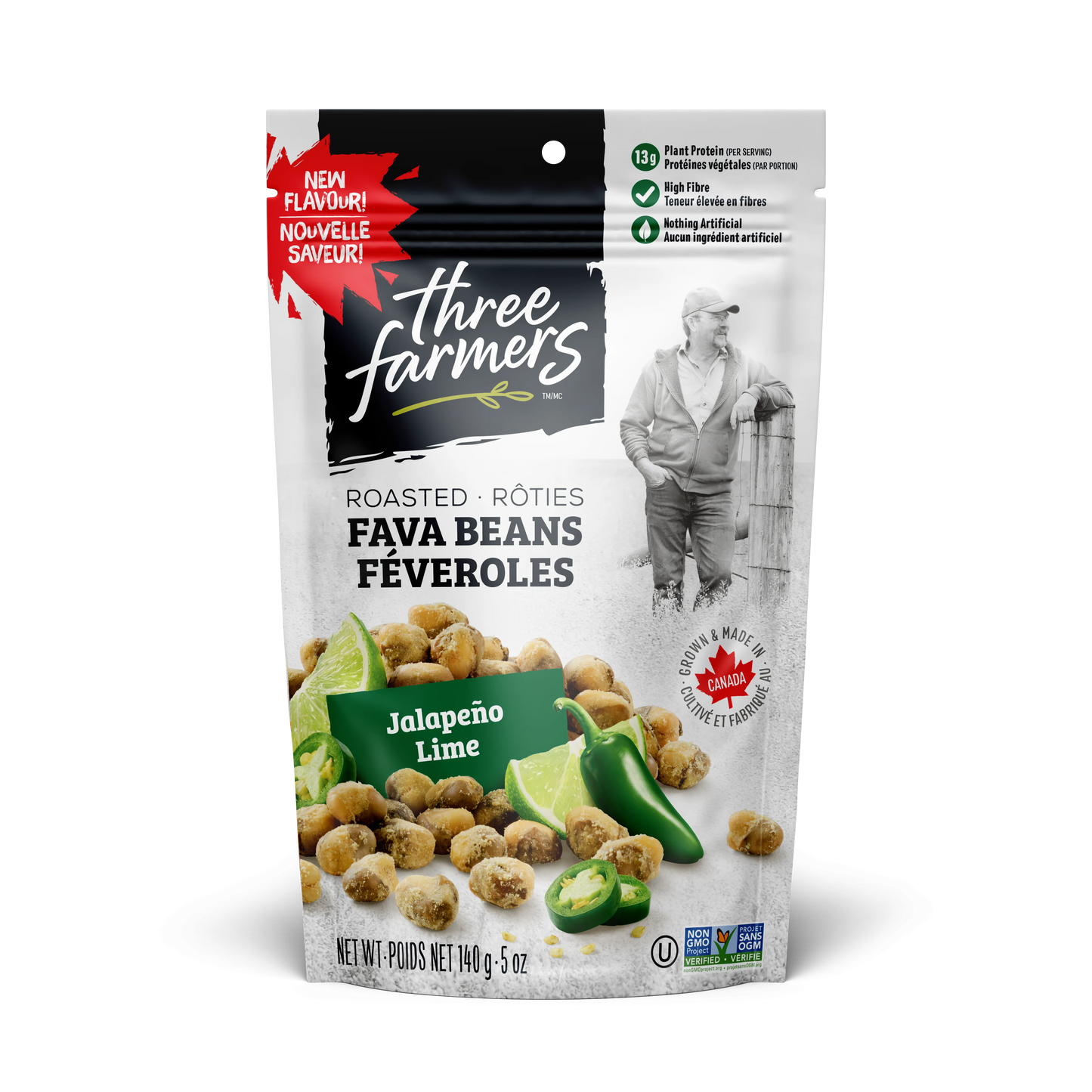 Three Farmers Roasted Fava Beans Jalapeno 140gm