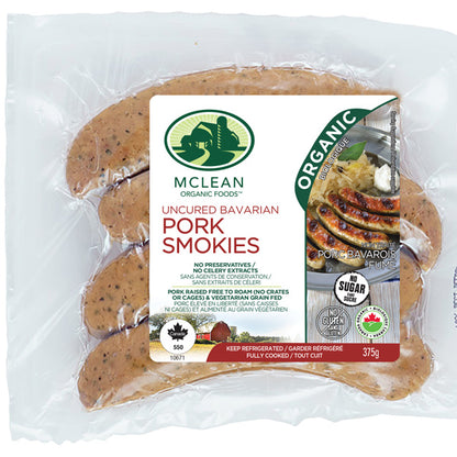 McLean Organic Pork Bavarian Smokie 375gm