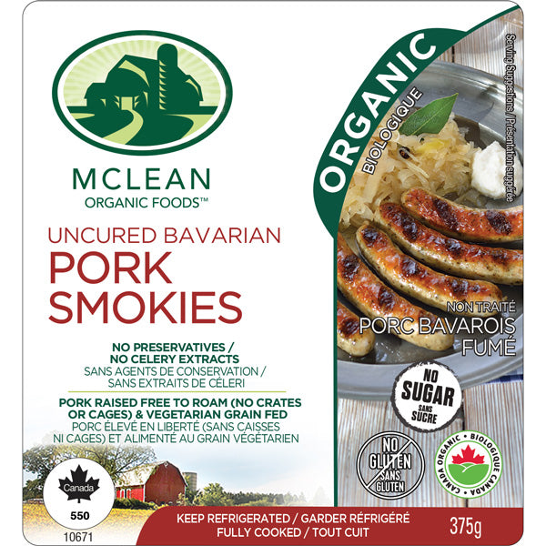 McLean Organic Pork Bavarian Smokie 375gm