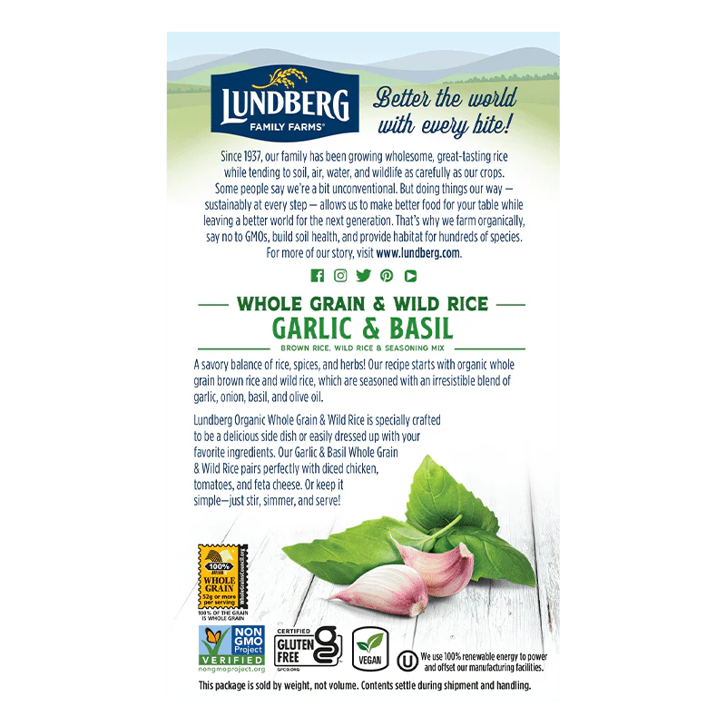 Lundberg Organic Whole Grain Rice and Wild Rice Garlic Basil 170g