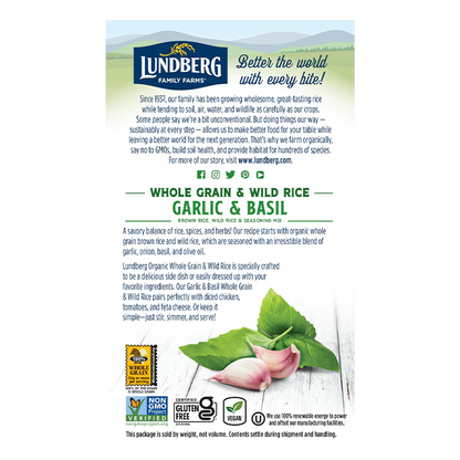 Lundberg Organic Whole Grain Rice and Wild Rice Garlic Basil 170g