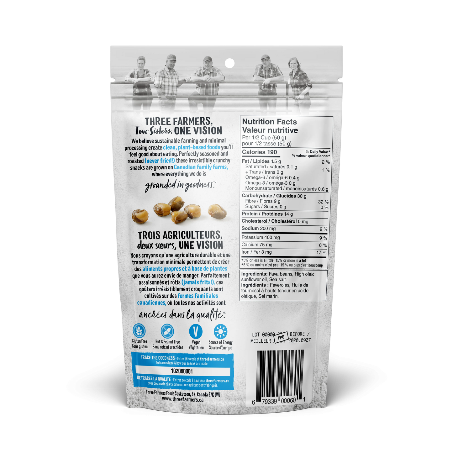 Three Farmers Roasted Fava Beans Sea Salt 140gm