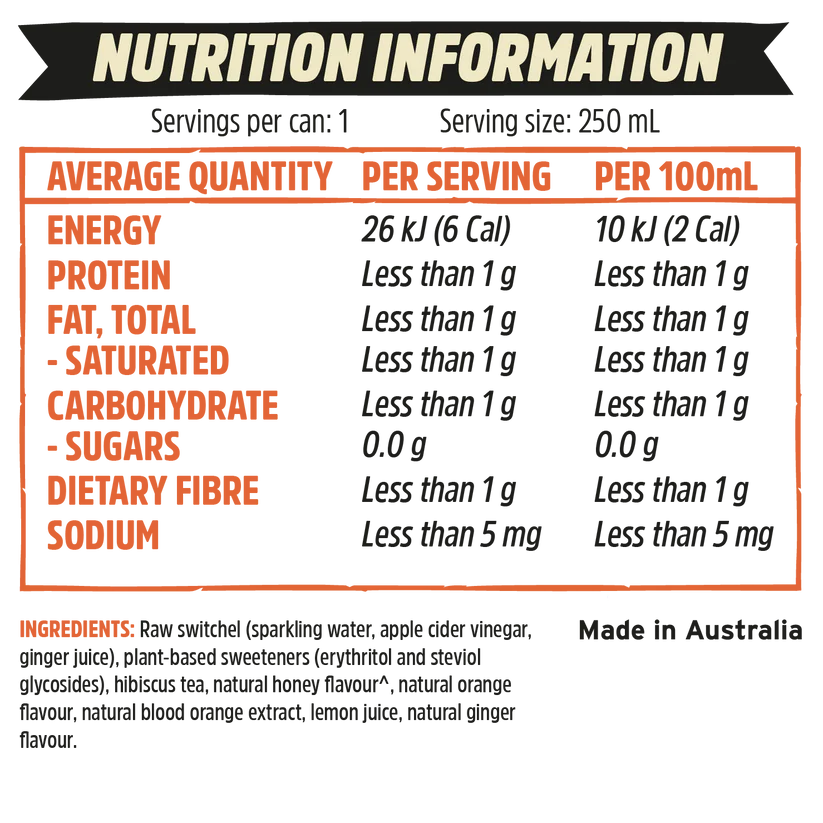 Remedy's No Sugar Blood Orange Switchel 4x 330ml