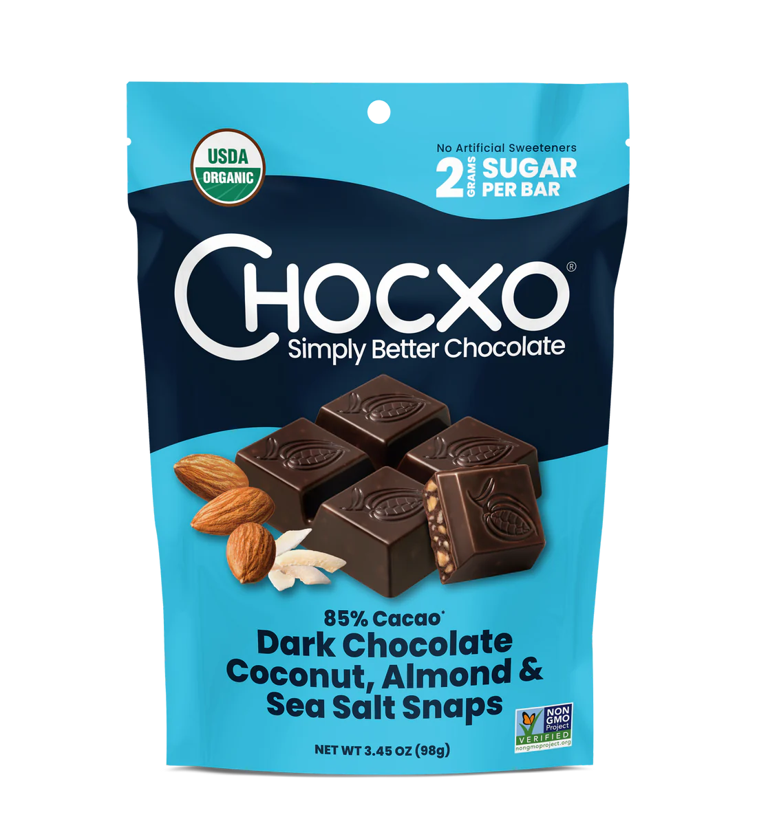 Chocxo Organic Keto Dark Chocolate Sea Salt Coconut and Almonds Snack 98g