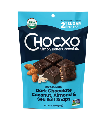 Chocxo Organic Keto Dark Chocolate Sea Salt Coconut and Almonds Snack 98g