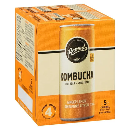 Remedy's Organic Ginger Lemon Kombucha 4x 330mL Can
